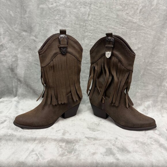 Pierre Dumas Cowgirl-10 Women's Brown Fringe Western Ankle Boots Size 7.5 - Picture 5 of 9